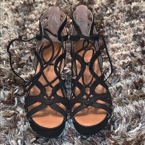 Black lace up wedges